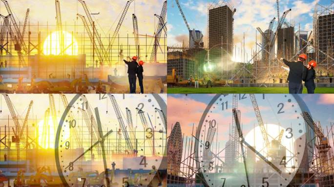 中国速度建筑工地城市建设发展延时写意动画