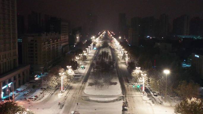 航拍雪景公路交通 石家庄 航拍雪景城市