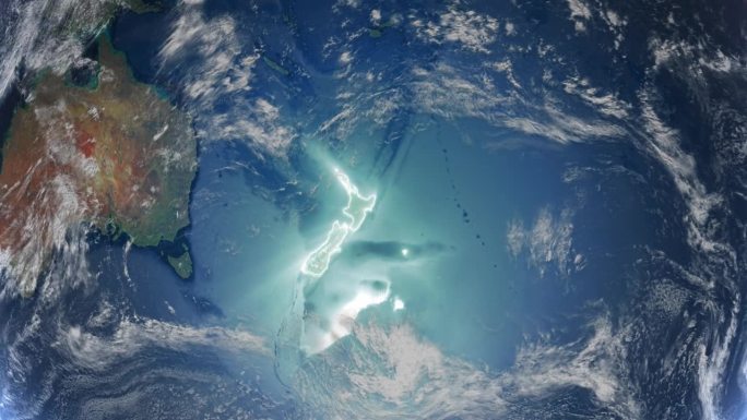 现实的地球轨道和缩放发光边界新西兰