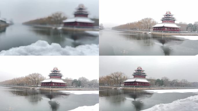冬季北京北平雪景古典故宫角楼