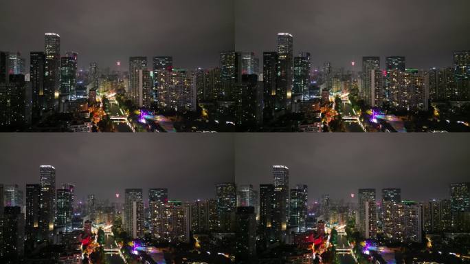 四川成都中心城区夜景航拍