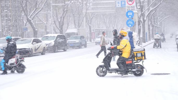 冬天下雪街道城市雪景