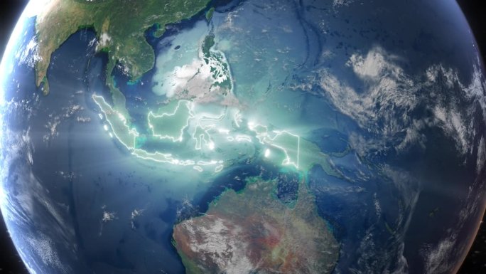 现实的地球轨道和缩放发光边界印度尼西亚