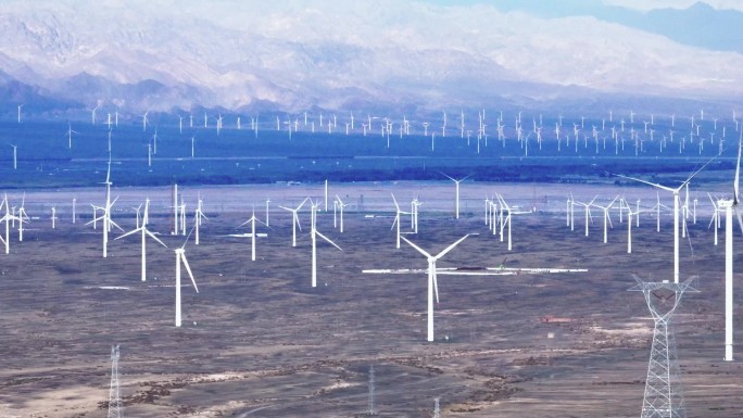 戈壁 沙漠 风力发电 航拍 新疆