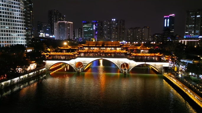 四川成都九眼桥城市夜景航拍