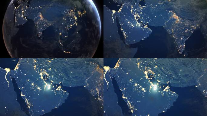现实的地球夜间轨道和变焦发光边界卡塔尔