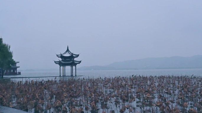 杭州西湖集贤亭雪景