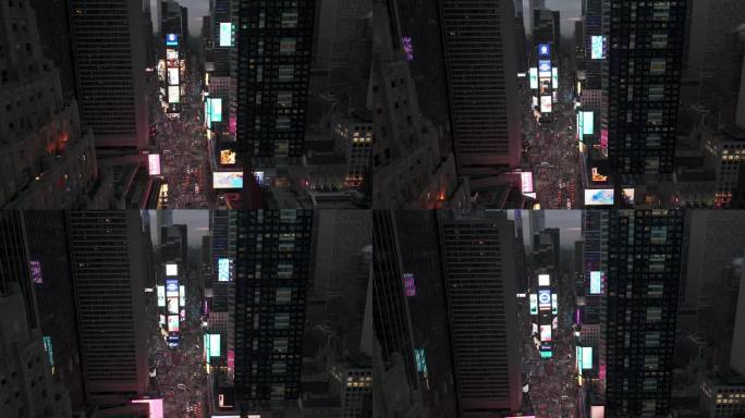 城市航拍纽约时代广场摩天大楼广告行人汽车