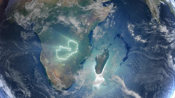 现实的地球轨道和缩放发光边界赞比亚