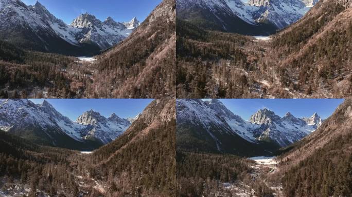 四川阿坝毕棚沟景区四姑娘山冬季雪景航拍