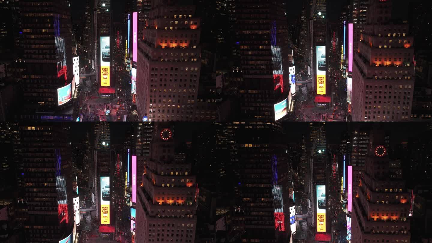 航拍纽约时代广场城市街道摩天大楼汽车游客