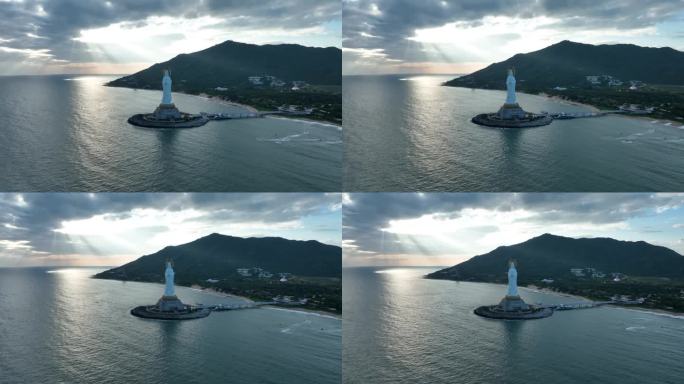 :鸟瞰中国海南岛南山寺海边观音像