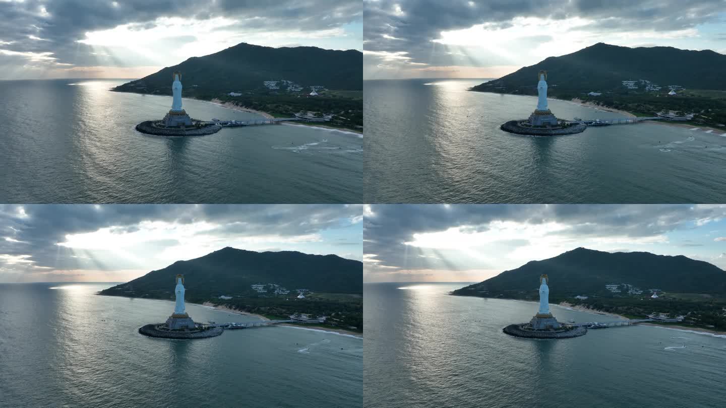 :鸟瞰中国海南岛南山寺海边观音像