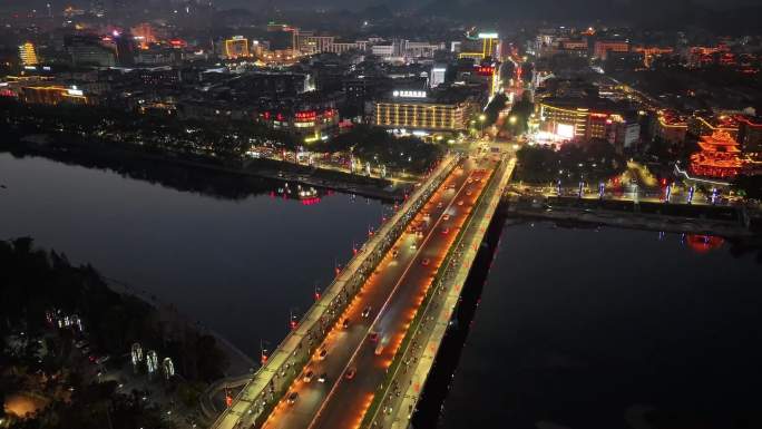桂林解放桥夜景延时摄影航拍视频素材逍遥楼