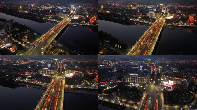 桂林解放桥夜景延时摄影航拍视频素材逍遥楼