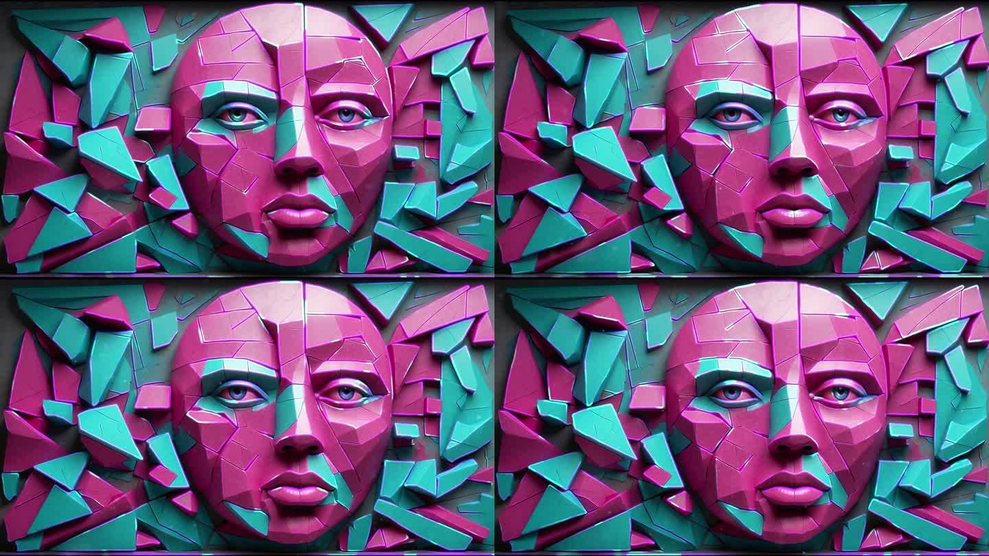 4K艺术抽象立体人脸涂鸦街舞背景