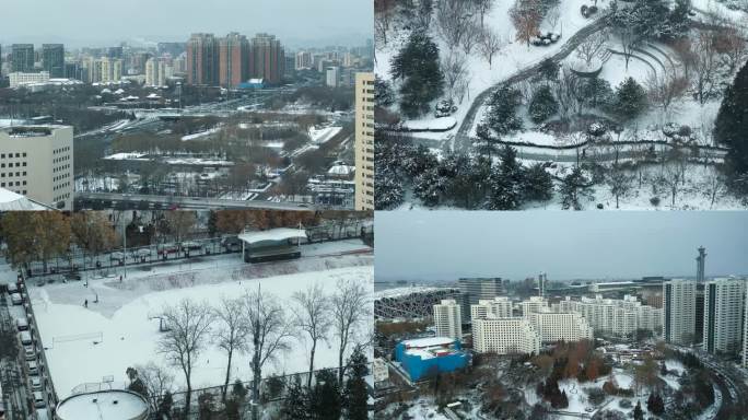 北京雪景 北京下雪城市街景