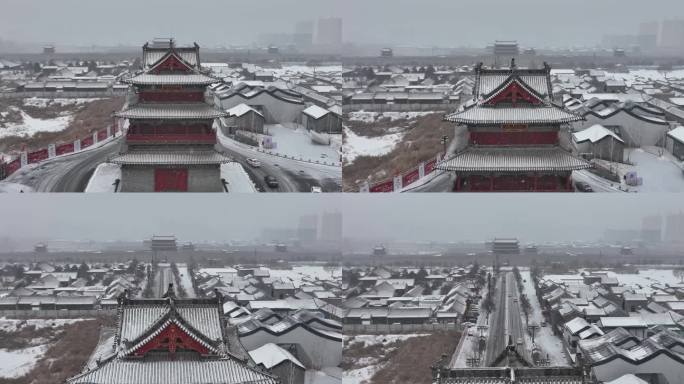 山西大同古城太平楼冬季雪景航拍