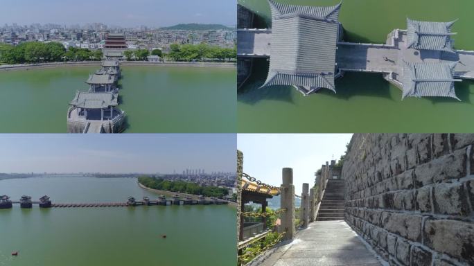 潮州古城韩江广济桥航拍浮桥连接