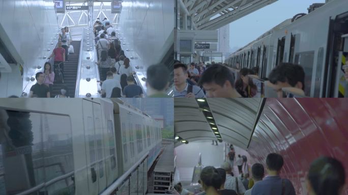 广州城市轨道交通地铁站台人流列车上下班