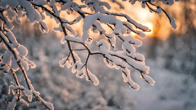 冬天雪景下雪冬日暖阳唯美雪景大寒雪景冬季