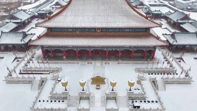 山西大同古城代王府冬季雪景航拍