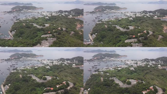 香港长洲岛鸟瞰图。向前推进，建立镜头