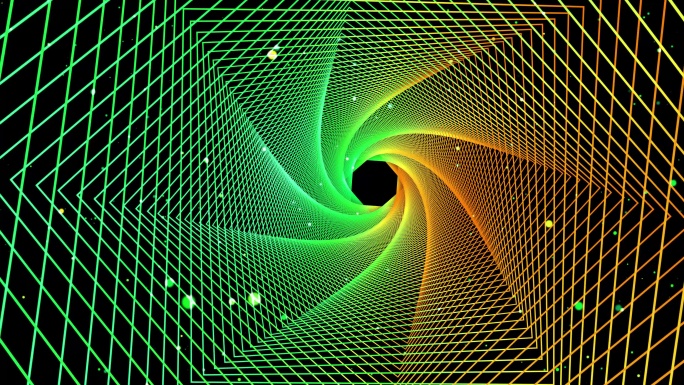 4K霓虹灯炫酷穿梭隧道正方形金绿色粒子2