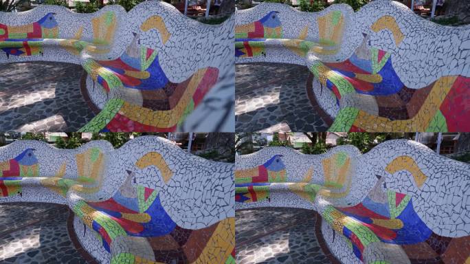 创意彩色马赛克长凳在拉帕尔马，萨尔瓦多，艺术之城