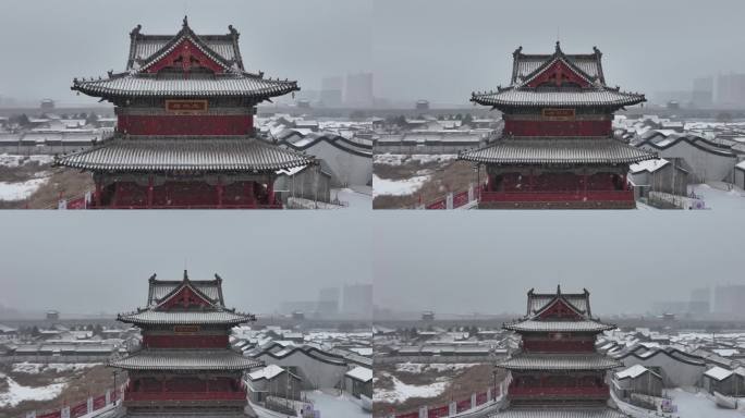 山西大同古城太平楼冬季雪景航拍
