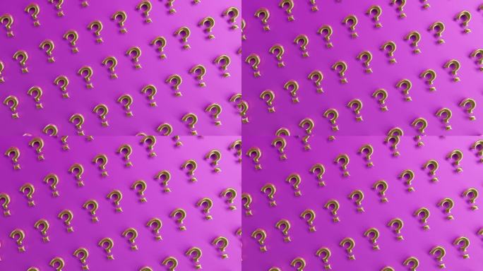 金色问号上的3d渲染循环紫色背景