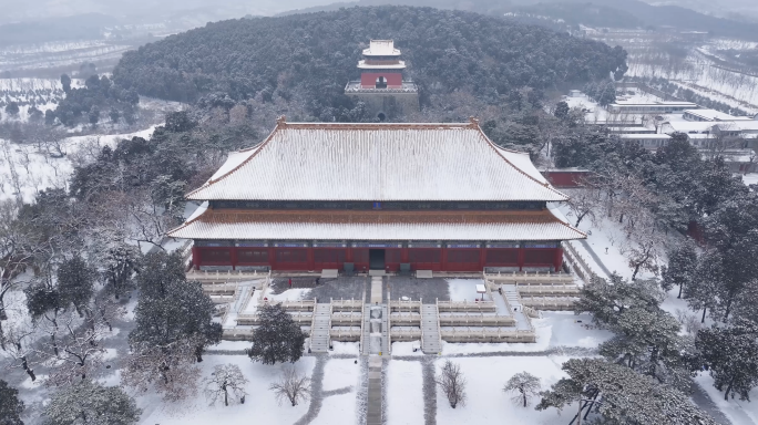 北京明十三陵长陵雪景航拍