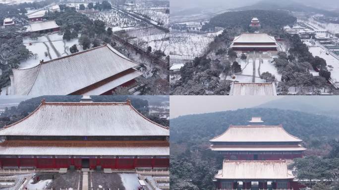 北京明十三陵长陵雪景航拍