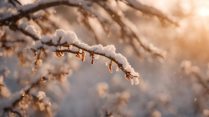 冬天雪景下雪冬日暖阳唯美雪景大寒雪景冬季