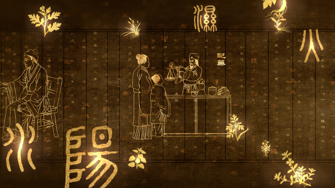 中医文化中药望闻问切展示线描AE模版