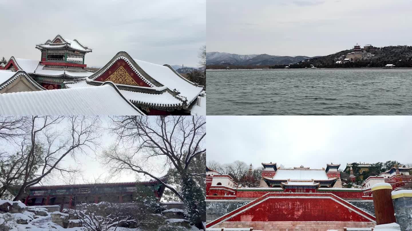 冬季北京颐和园雪后古建筑皇家历史