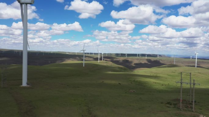 航拍草原上的大风车【汇能能源】