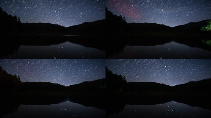 双子座流星雨星轨湖面倒影延时视频