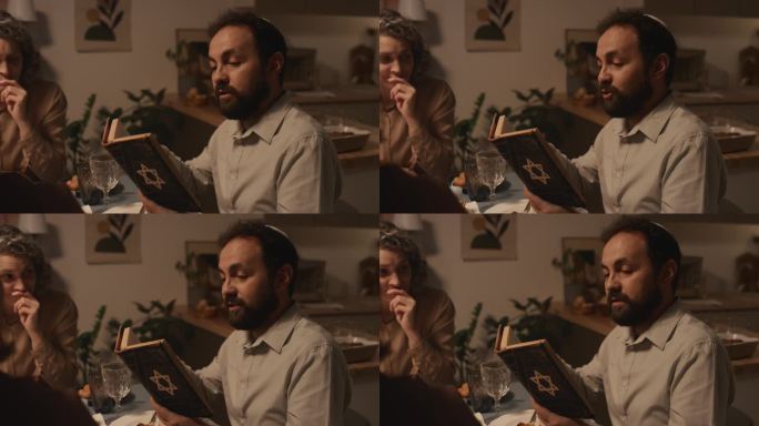 在基帕的犹太男子在家庭聚会上阅读摩西五经