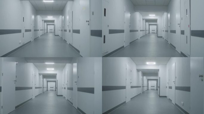 空荡荡的医院走廊和橱柜门