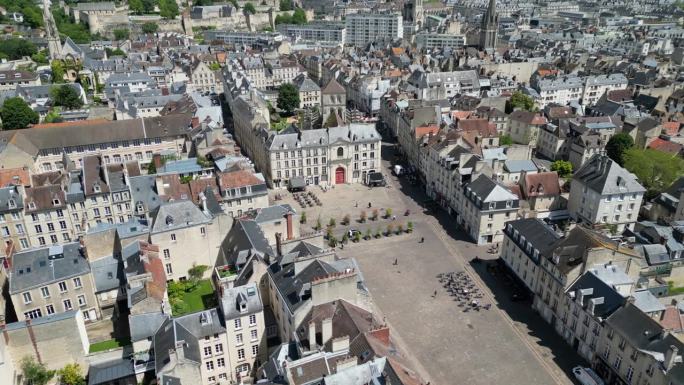 法国诺曼底卡昂市中心，航拍无人机
