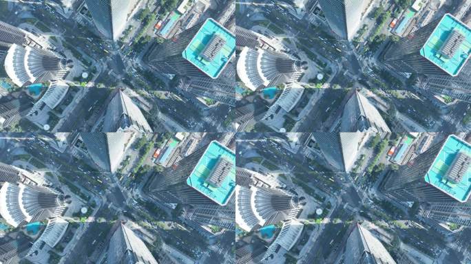 俯拍深圳高楼大厦航拍城市道路十字路口交通