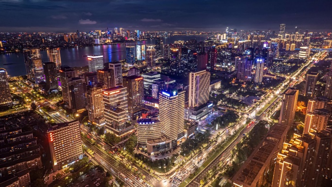 杭州城市滨江区夜景延时