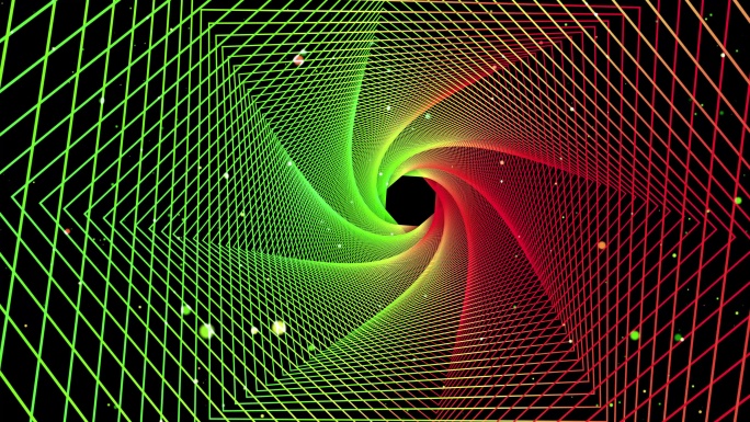 4K霓虹灯炫酷穿梭隧道正方形红绿色粒子2