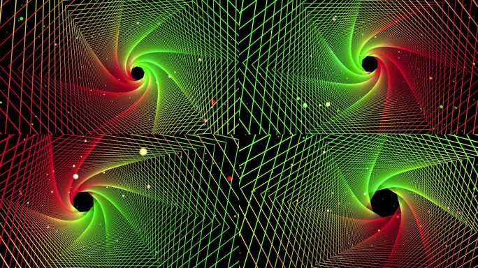 4K霓虹灯炫酷穿梭隧道正方形红绿色粒子2