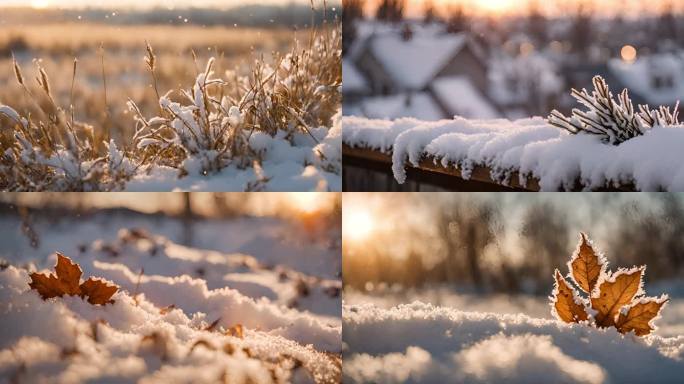 冬天雪景下雪冬日暖阳唯美雪景大寒雪景冬季