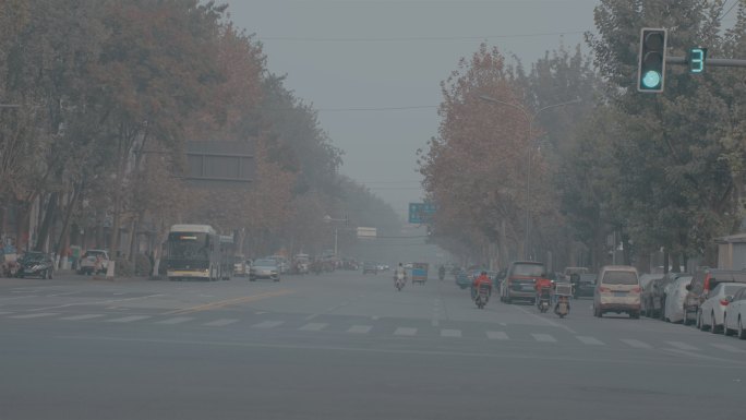 冬季雾霾天街道景象