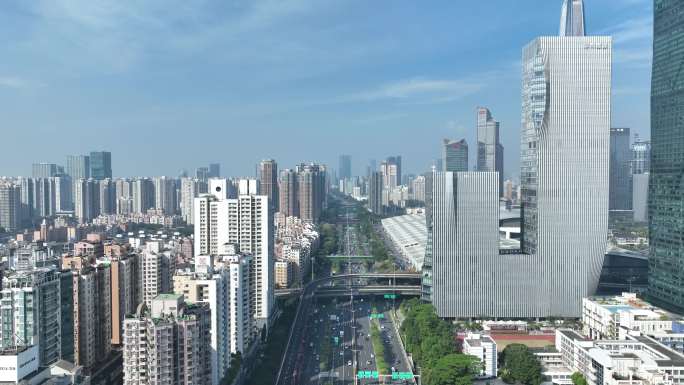 深圳滨河大道航拍能源中心大厦城市道路交通