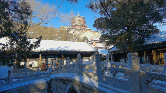 佛香阁 颐和园 古建雪景