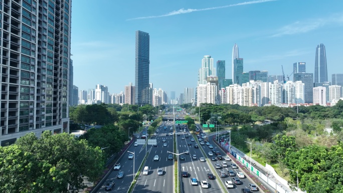 深圳滨海大道航拍城市建筑风光街道交通车流